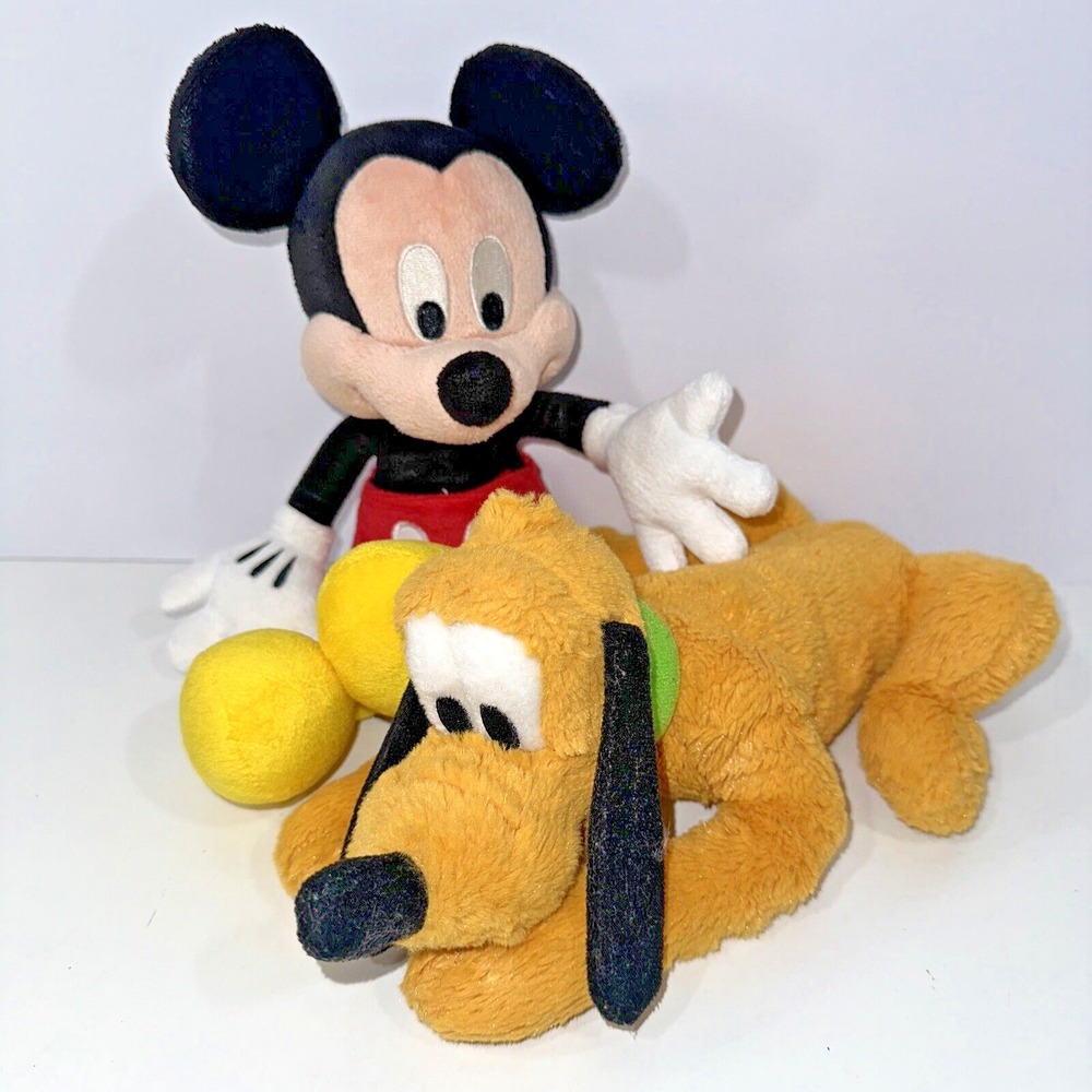 Disneyland World Parks 12" Mickey Mouse & 10"Pluto Lot 2 Plush Stuffed Toy Soft